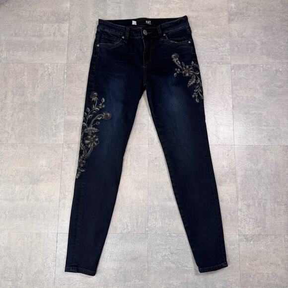 Kut From The Kloth Dark Wash Donna Ankle Skinny Jean Womens Size 0 Embroidered - Picture 2 of 11
